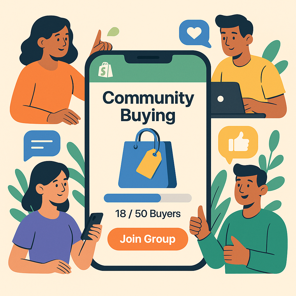 Community buying illustration showing group discounts and social proof